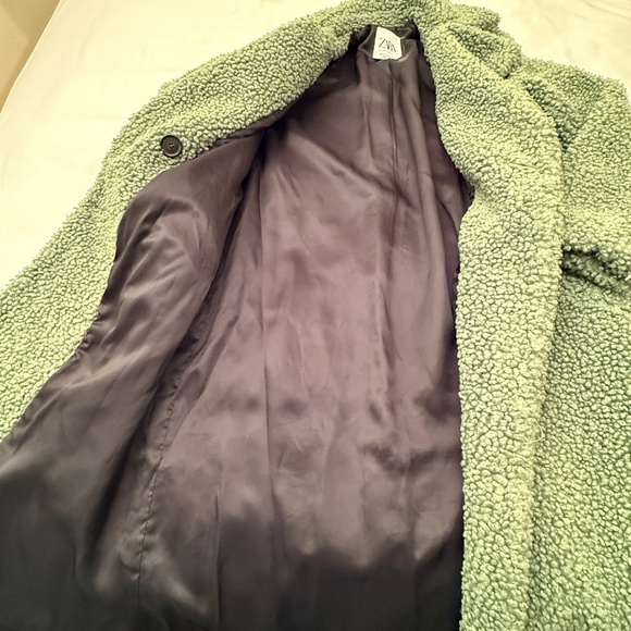 Zara Green Boucle Double Breasted Coat Size XS Parisian Style As Seen In Paris - Picture 5 of 8